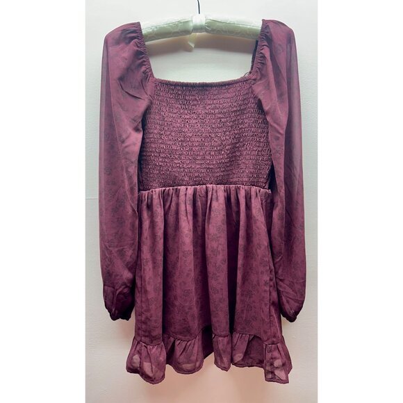 Hollister Burgundy Black Floral Babydoll Mini Dress Fairy Grunge Whimsy Goth - Picture 7 of 12